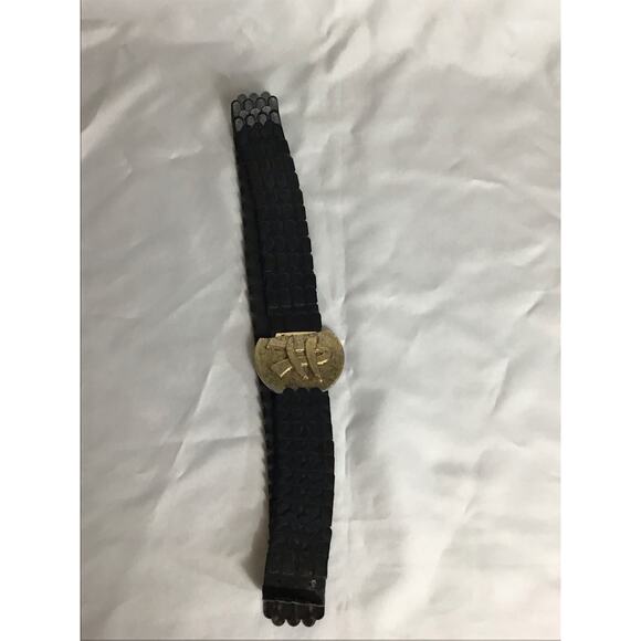 Vintage Belt Black Disco Belt Fish Scale belt with gold Buckle - Picture 2 of 8